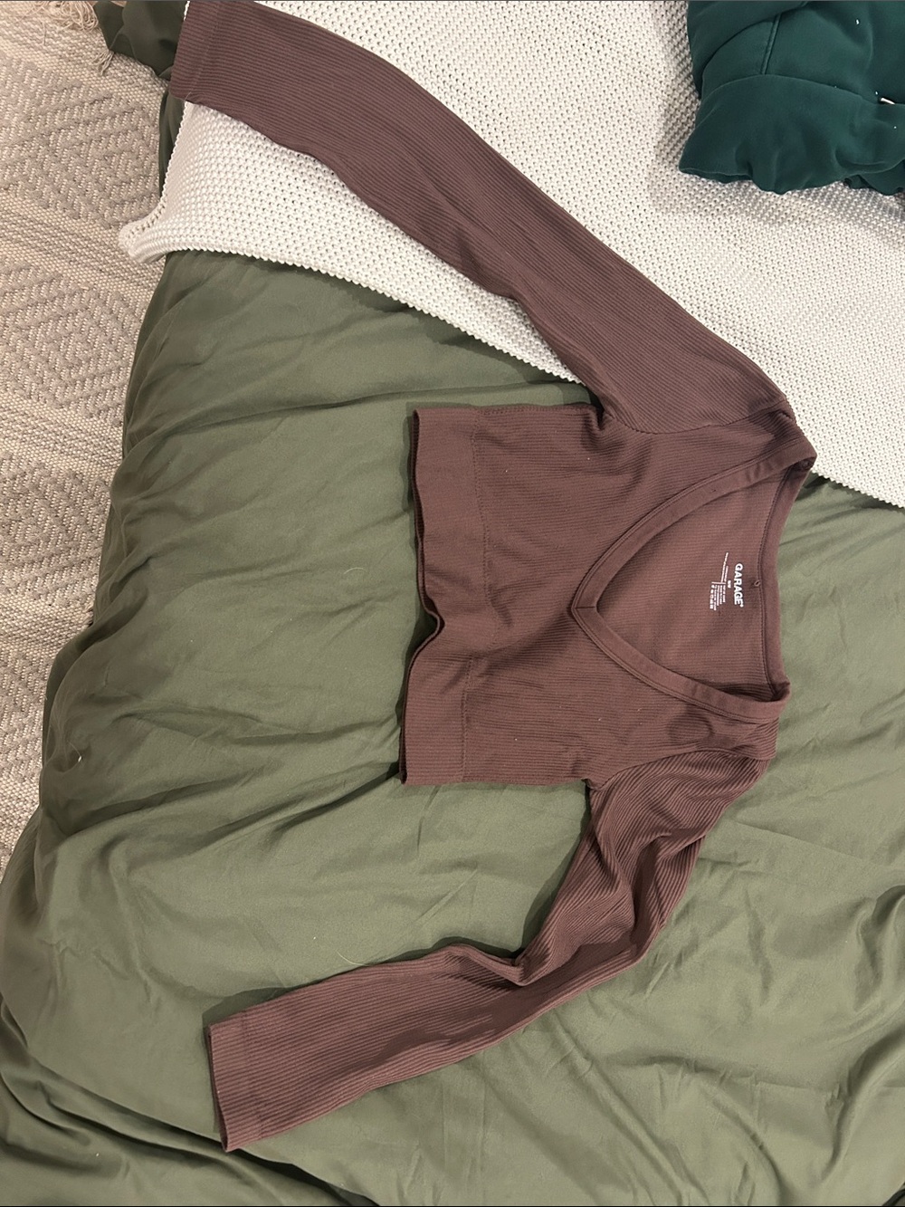Ribbed V-Neck Brown Garage Long Sleeve